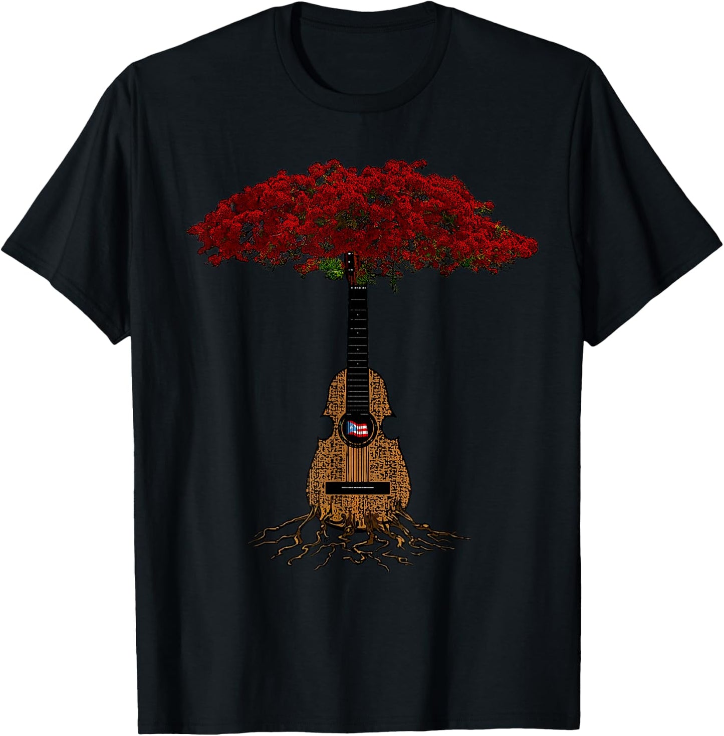 Puerto Rican Cuatro Flamboyant Tree Boricua T-Shirt - T-Shirt | Black