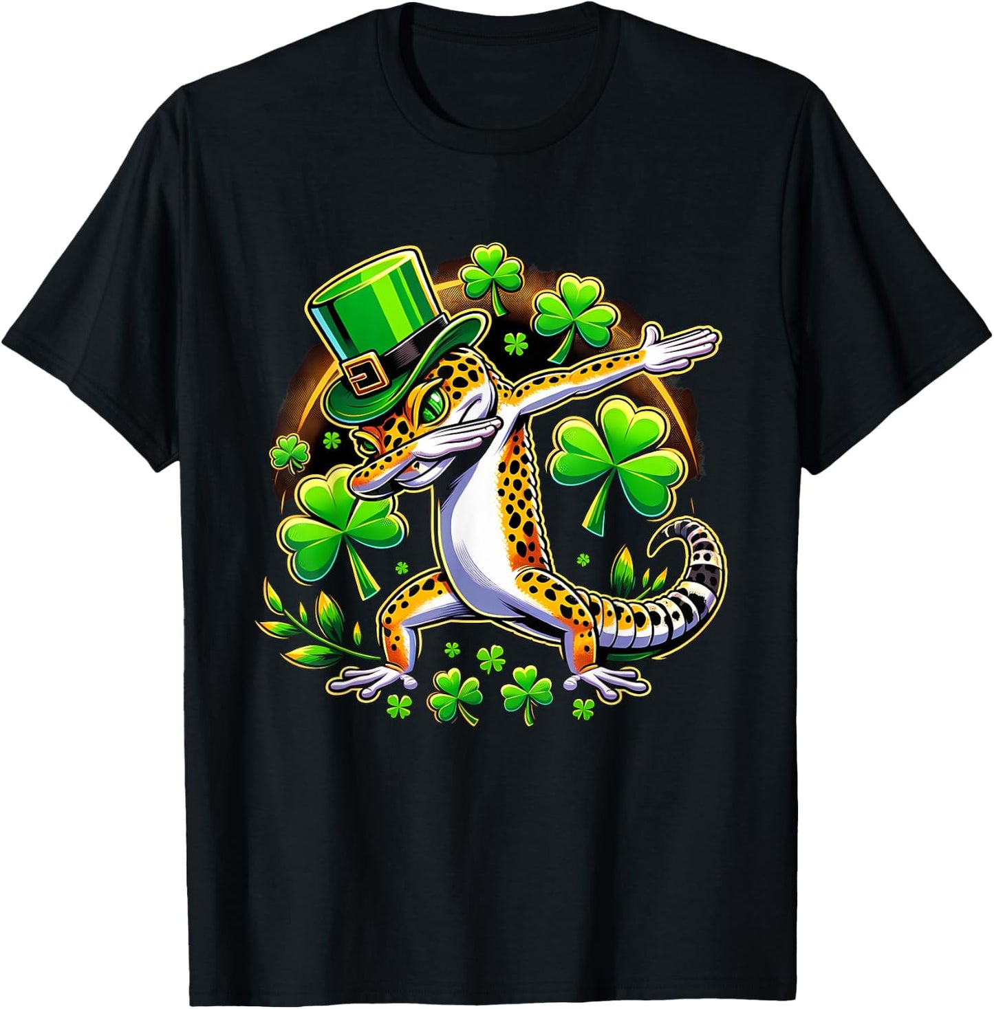 St Patricks Leprechaun Dabbing Leopard Gecko T-Shirt - T-Shirt | Black