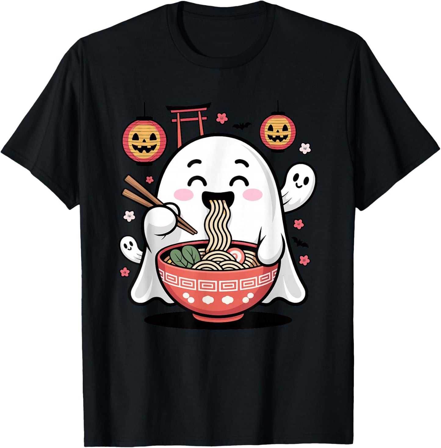 Mignon fantôme Mangeant Ramen Halloween Kawaii Effrayant T-Shirt - T-Shirt | Black