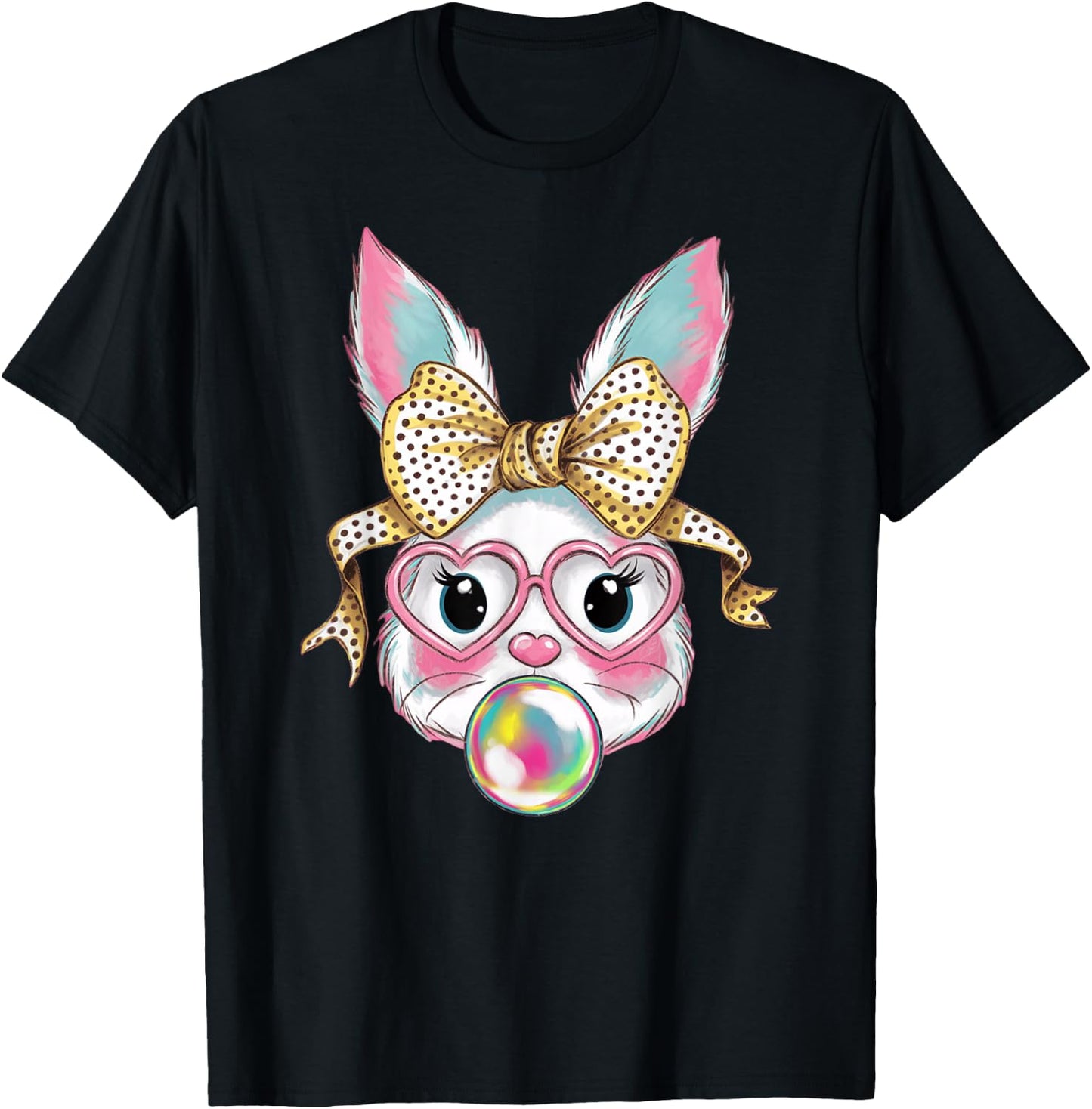 Cute Rabbit Bunny Face Blowing Bubble Gum Easter Day Girls T-Shirt - T-Shirt | Black
