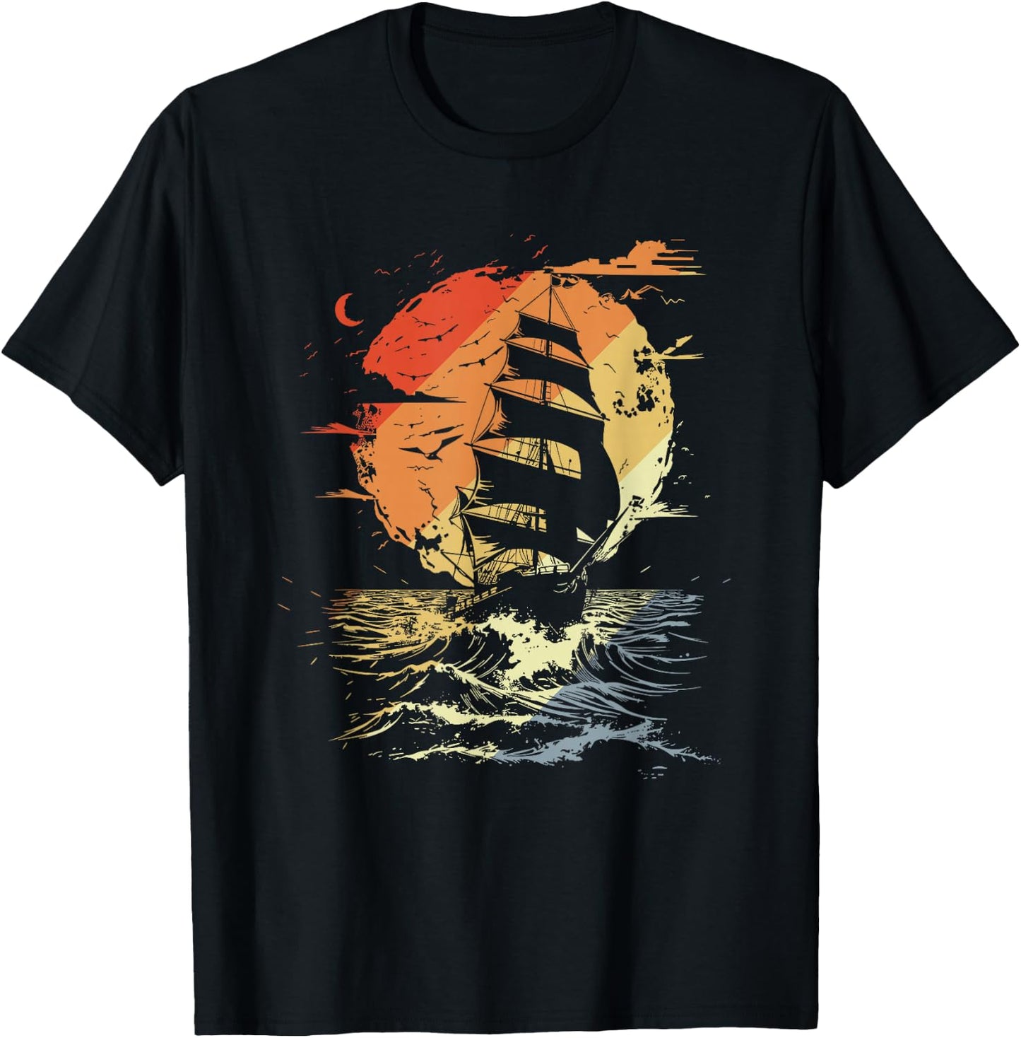 Retro Segelgrafik Segler Segelschiff T-Shirt - T-Shirt | Black