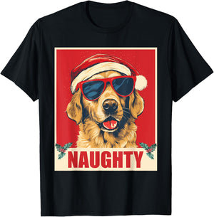 Funny Golden Retriever Christmas Naughty Vintage T-Shirt - T-Shirt | Black