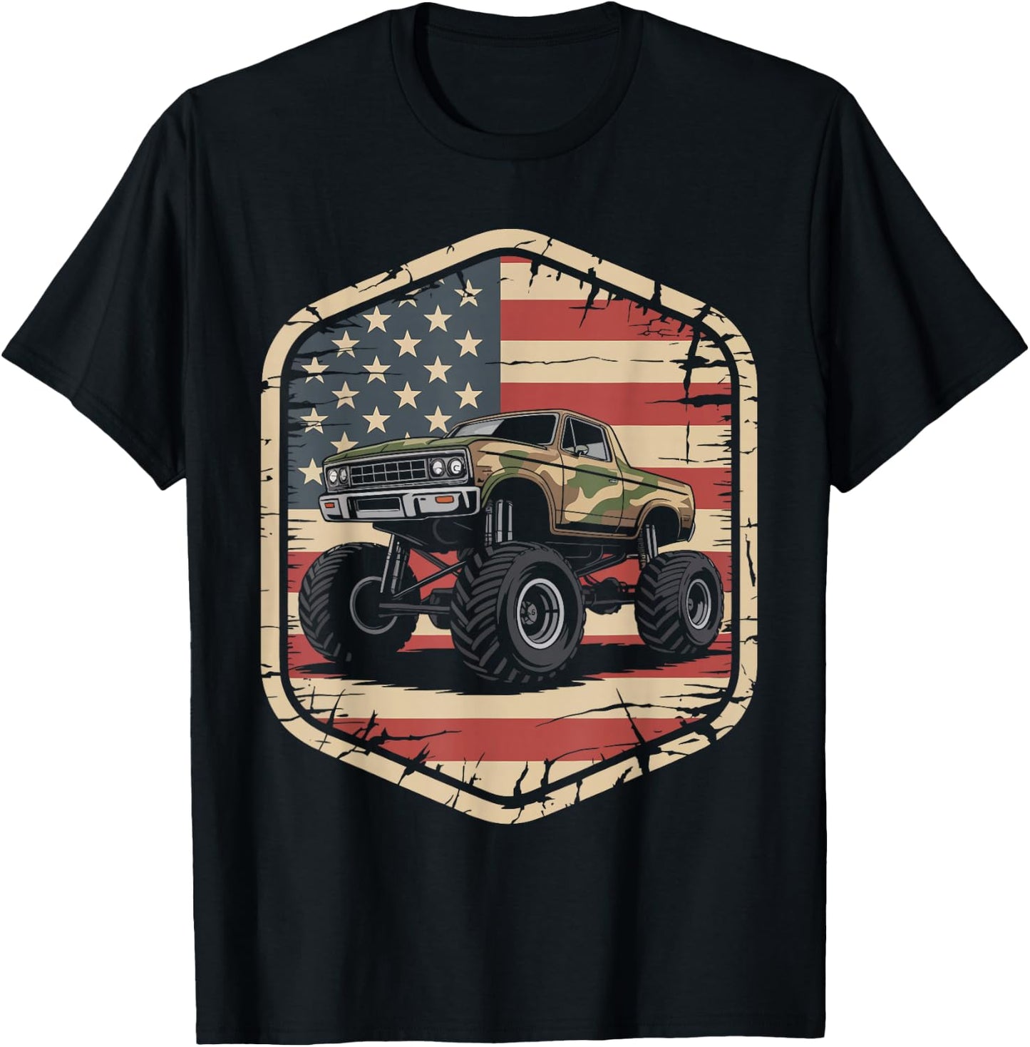 Monster Trucks USA Flag 4th July Monster Truck T-Shirt - T-Shirt | Black