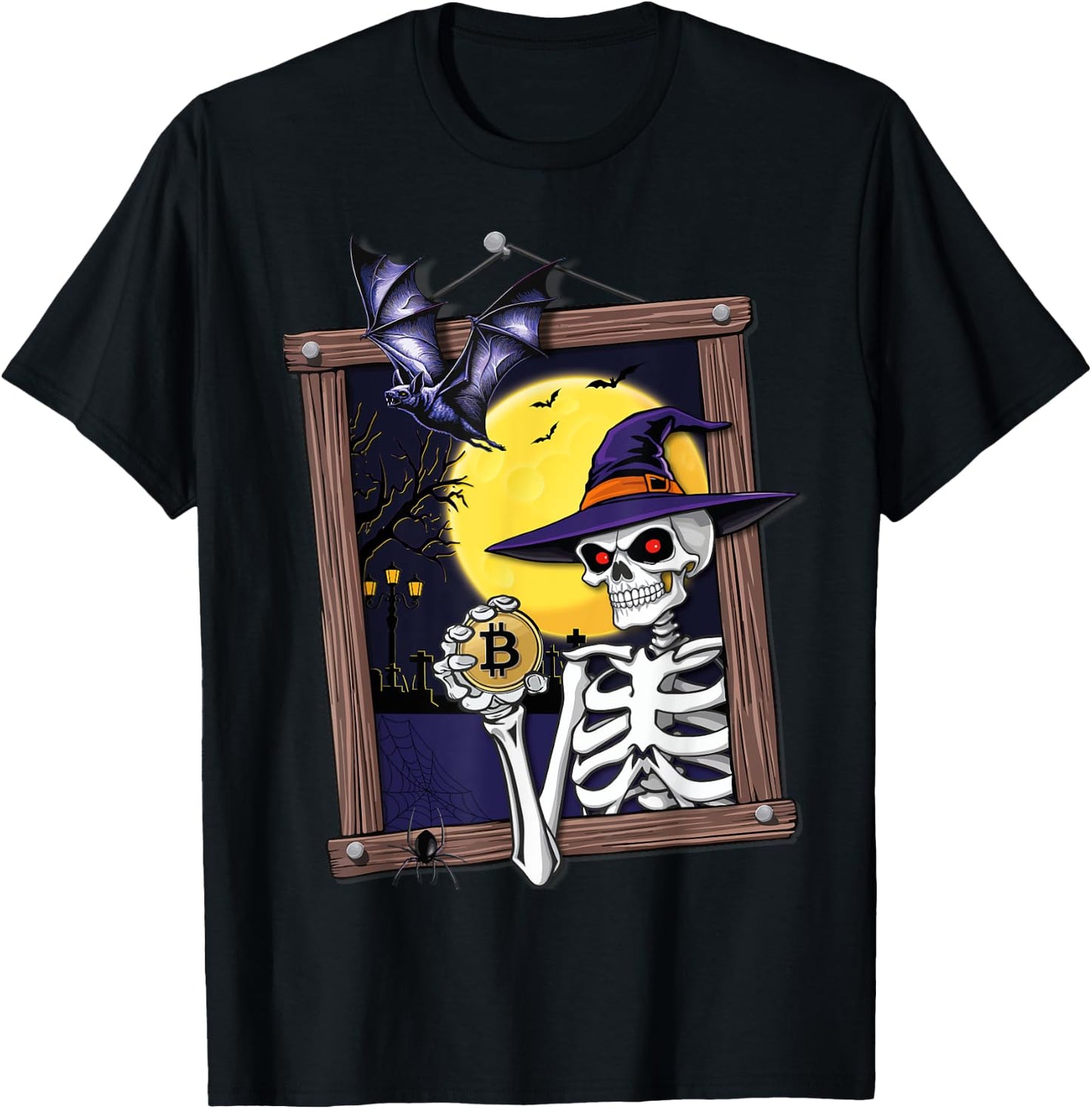 Funny Bitcoin Halloween Skeleton Spooky Crypto T-Shirt - T-Shirt | Black