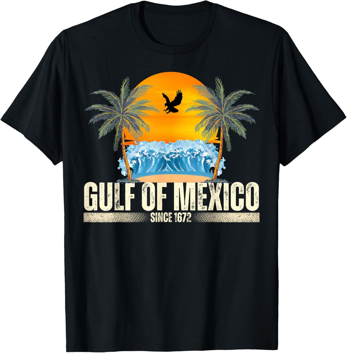 Gulf of Mexico Since 1672 Vintage Beach Gulf of Mexico Retro T-Shirt - T-Shirt | Black