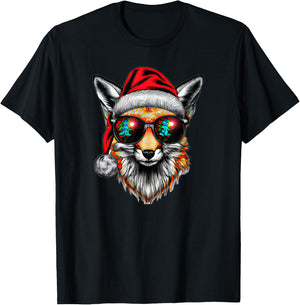 Very Cool Santa Fox Christmas with glasses T-Shirt - T-Shirt | Black