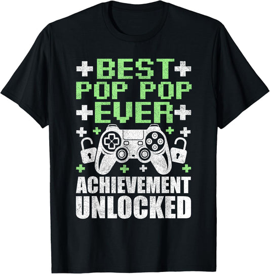 Gamer Grandpa Fathers Day, Best Pop Pop Achievement Unlocked T-Shirt - T-Shirt | Black