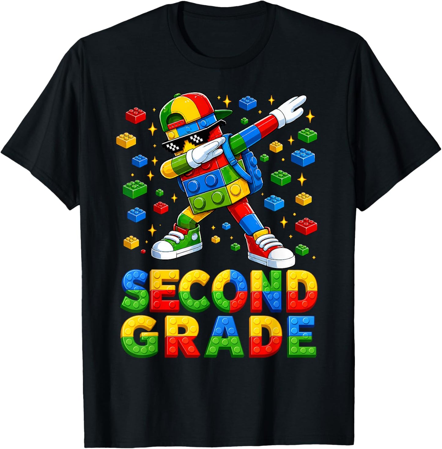 Hello 2nd Grade Kid Boy Building Blocks Brick Back to School T-Shirt - T-Shirt | Black