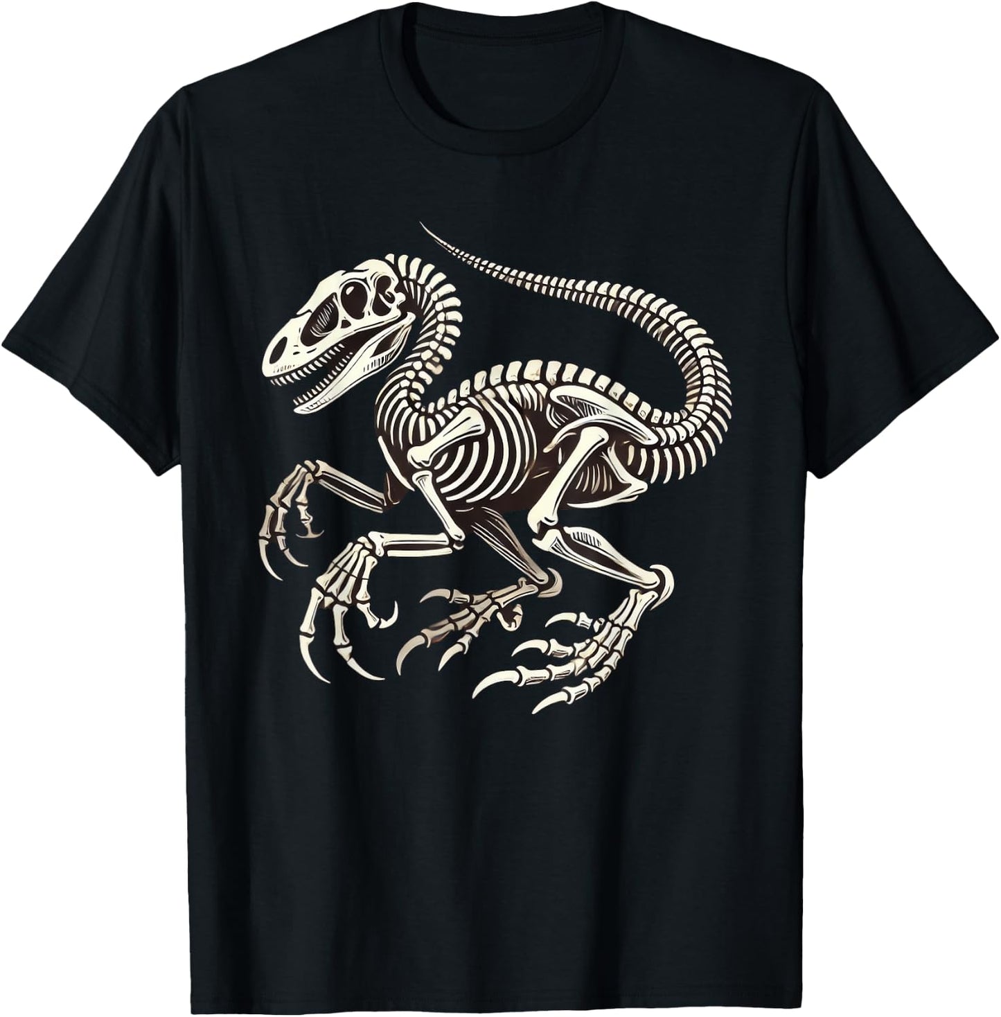 Velociraptor Dinosaur Skeleton Halloween T-Shirt - T-Shirt | Black