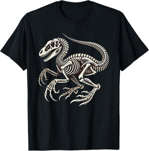 Velociraptor Dinosaur Skeleton Halloween T-Shirt - T-Shirt | Black