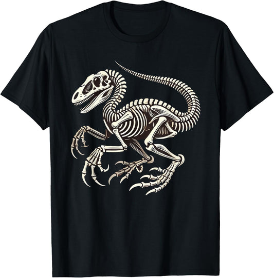Velociraptor Dinosaur Skeleton Halloween T-Shirt - T-Shirt | Black