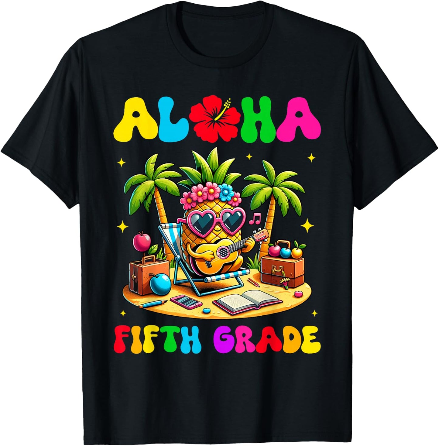 Aloha Fifth Grade Pineapple Hawaii Back to School Kids Girl T-Shirt - T-Shirt | Black