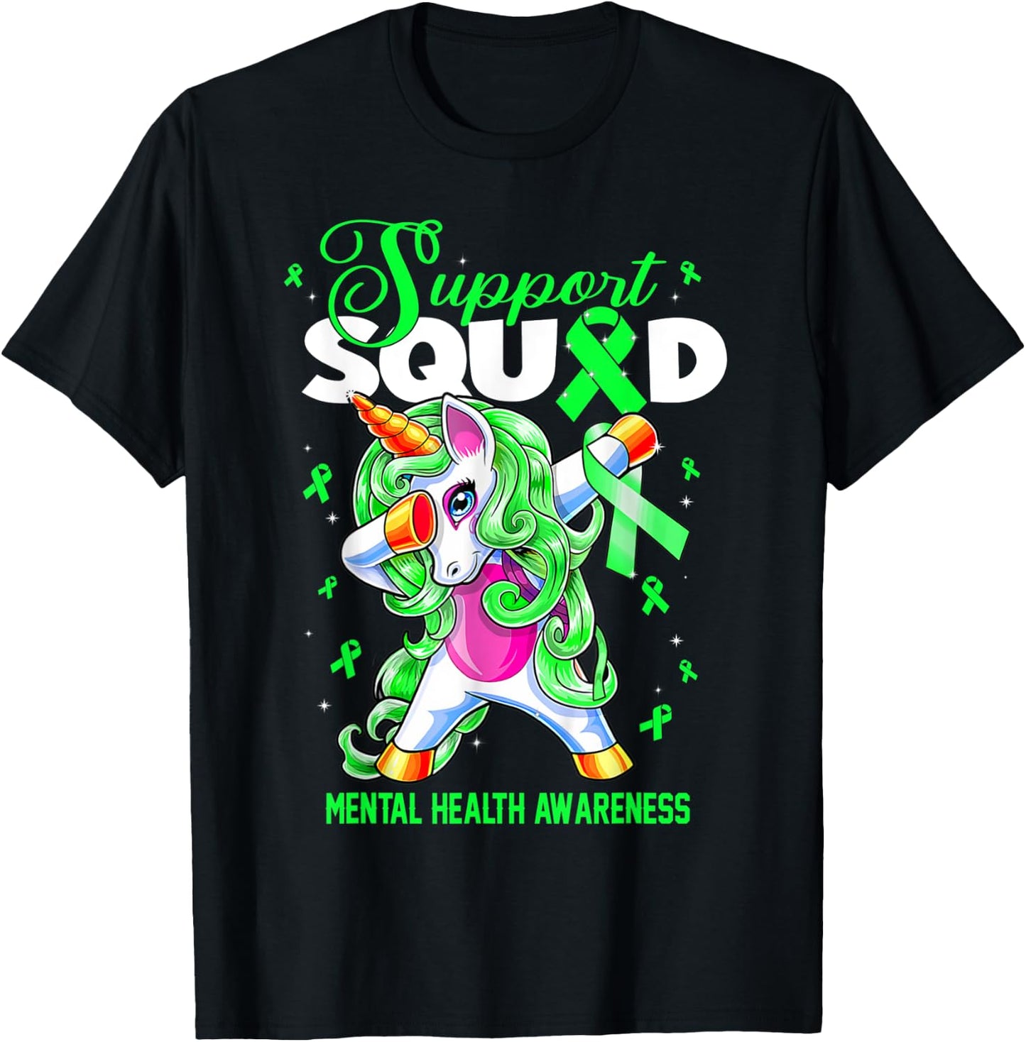 Cute Unicorn Support Squad Mental Health Awareness Month T-Shirt - T-Shirt | Black
