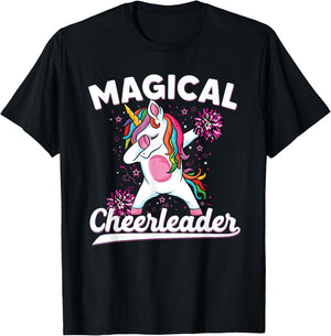 Magical cute dabbing unicorn cheerleader Funny Cheerleading T-Shirt - T-Shirt | Black