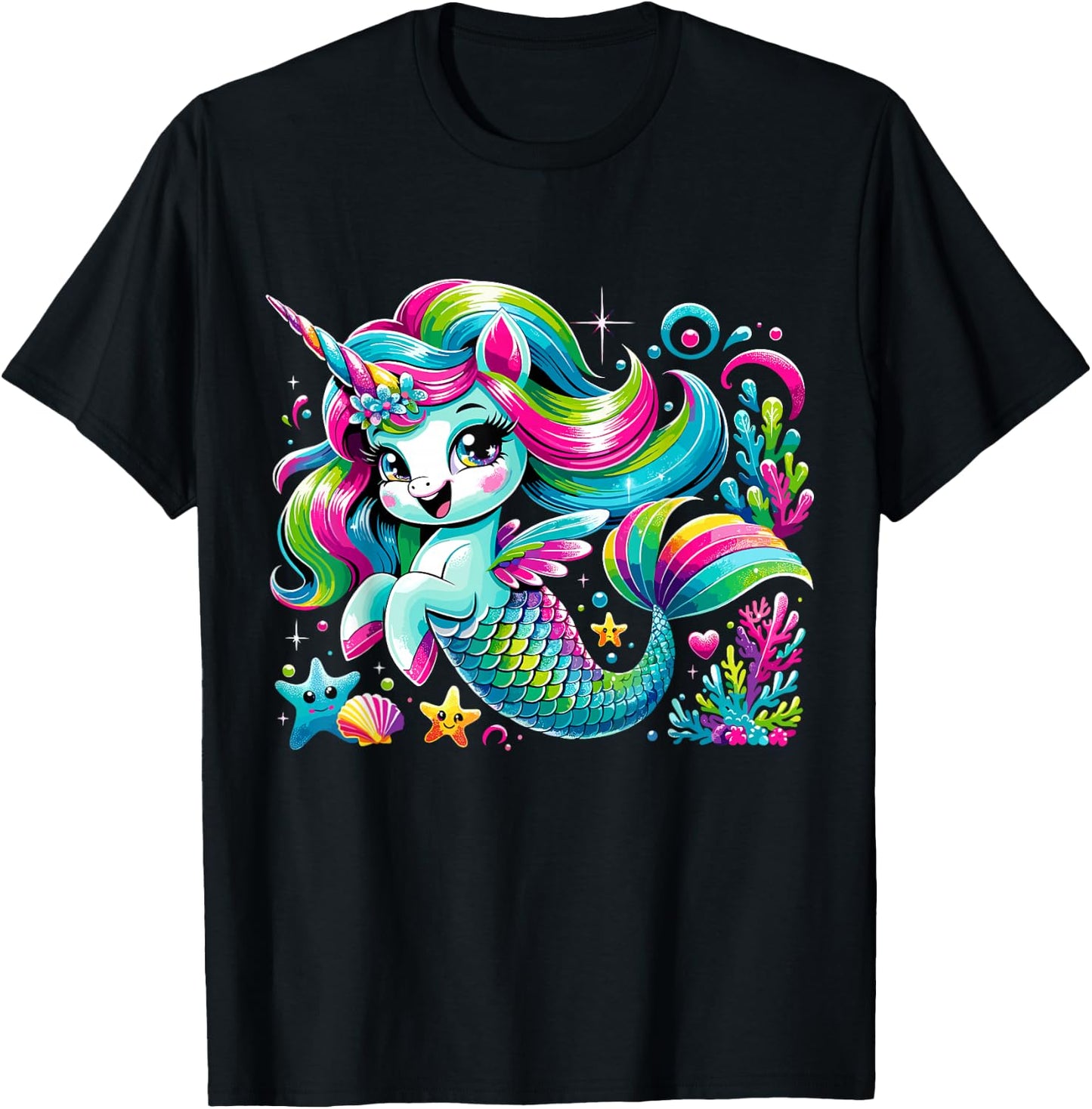 Cute Unicorn Mermaid Mermicorn T-Shirt - T-Shirt | Black