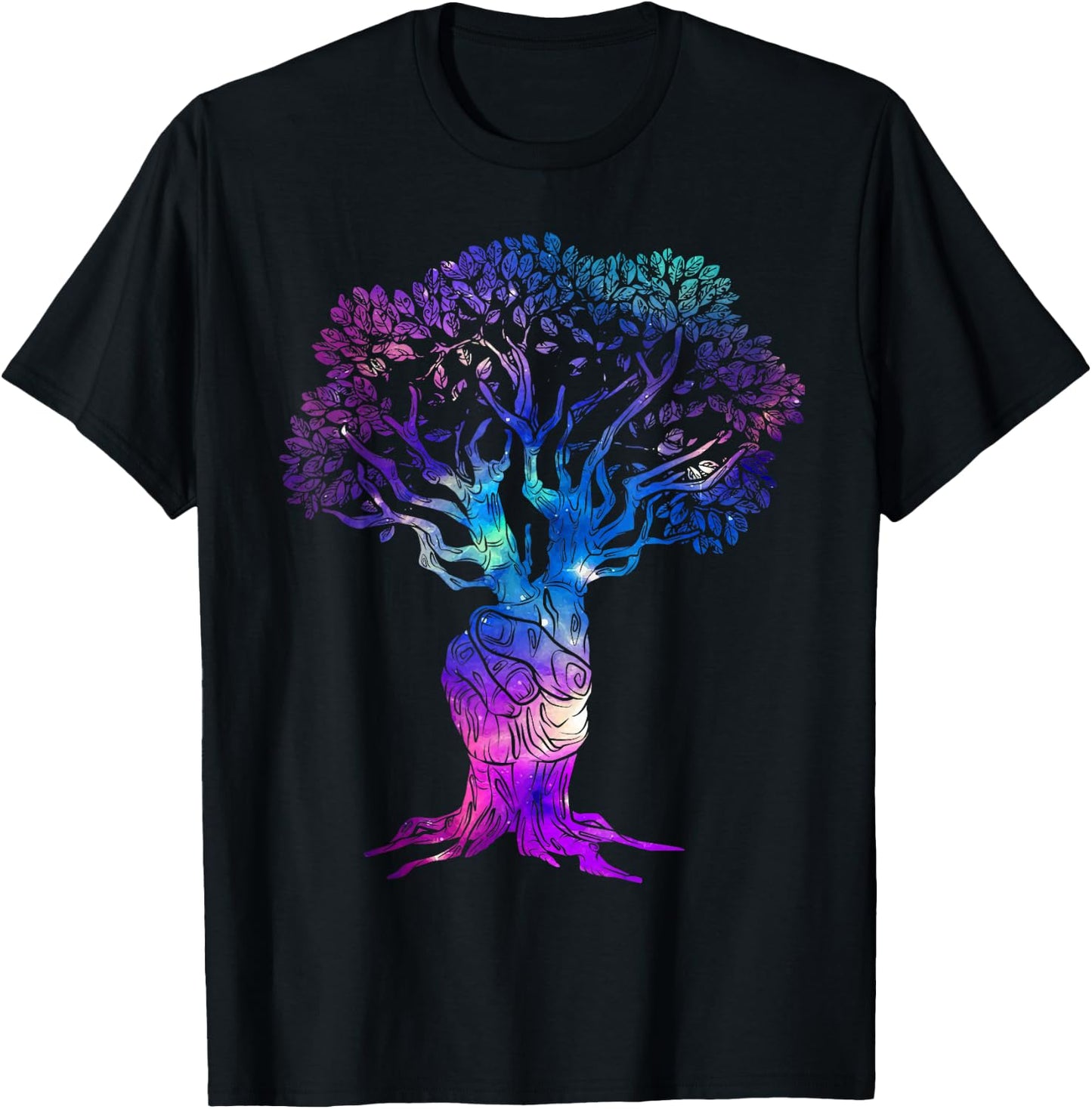 Tree of Peace Hand Sign Retro Tree of Life 60s 70s Vibe Tree T-Shirt - T-Shirt | Black