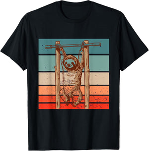 Sloth on Pull-up Bar Fitness Sloth Hanging out Fitness Gym T-Shirt - T-Shirt | Black