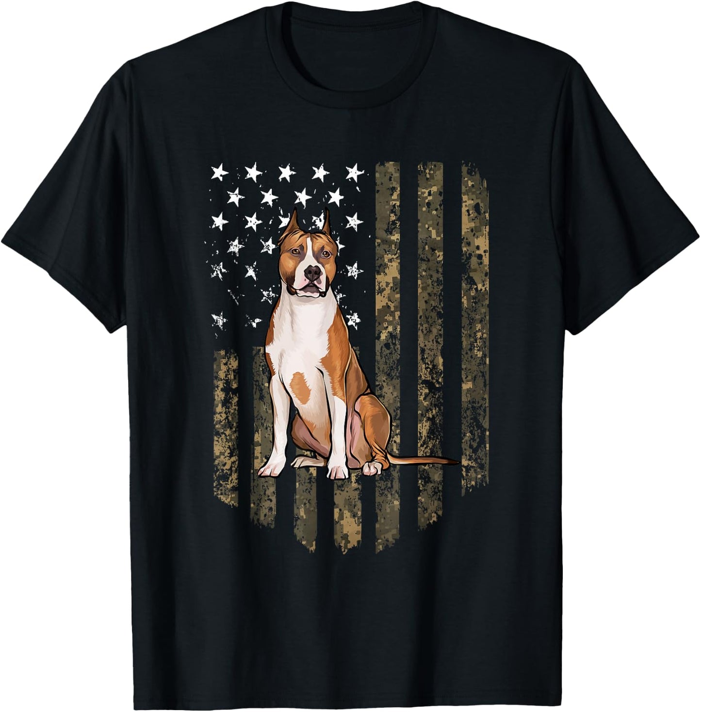 American Staffordshire Terrier Camouflage USA Flag T-Shirt - T-Shirt | Black