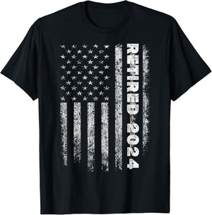 Retired 2024 us american flag for retirement and pensioner T-Shirt - T-Shirt | Black