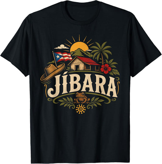 Jíbara Puerto Rico Pride Boricua Coquí Heritage Roots T-Shirt - T-Shirt | Black