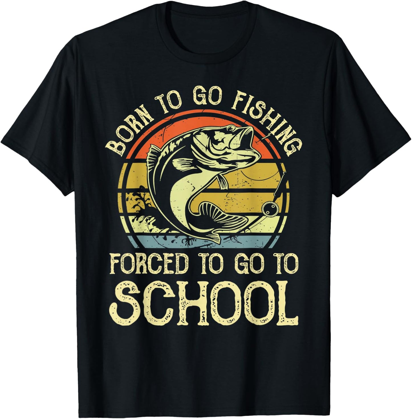 Born Fishing Forced To School Funny Bass Fish Fisherman Boys T-Shirt - T-Shirt | Black