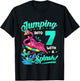7th Birthday Flamingo Pool Party Jumping Into 7 Years Old T-Shirt - T-Shirt | Black
