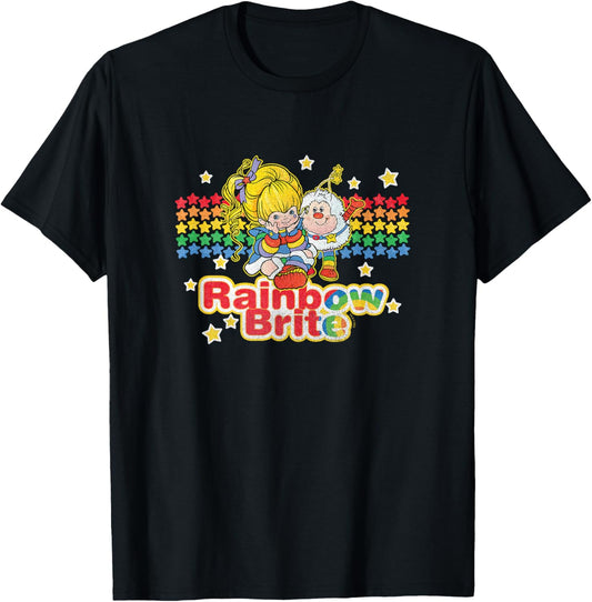 Rainbow Brite & Sprite Vintage Star Stripes Distressed Logo , blue T-Shirt - T-Shirt | Black