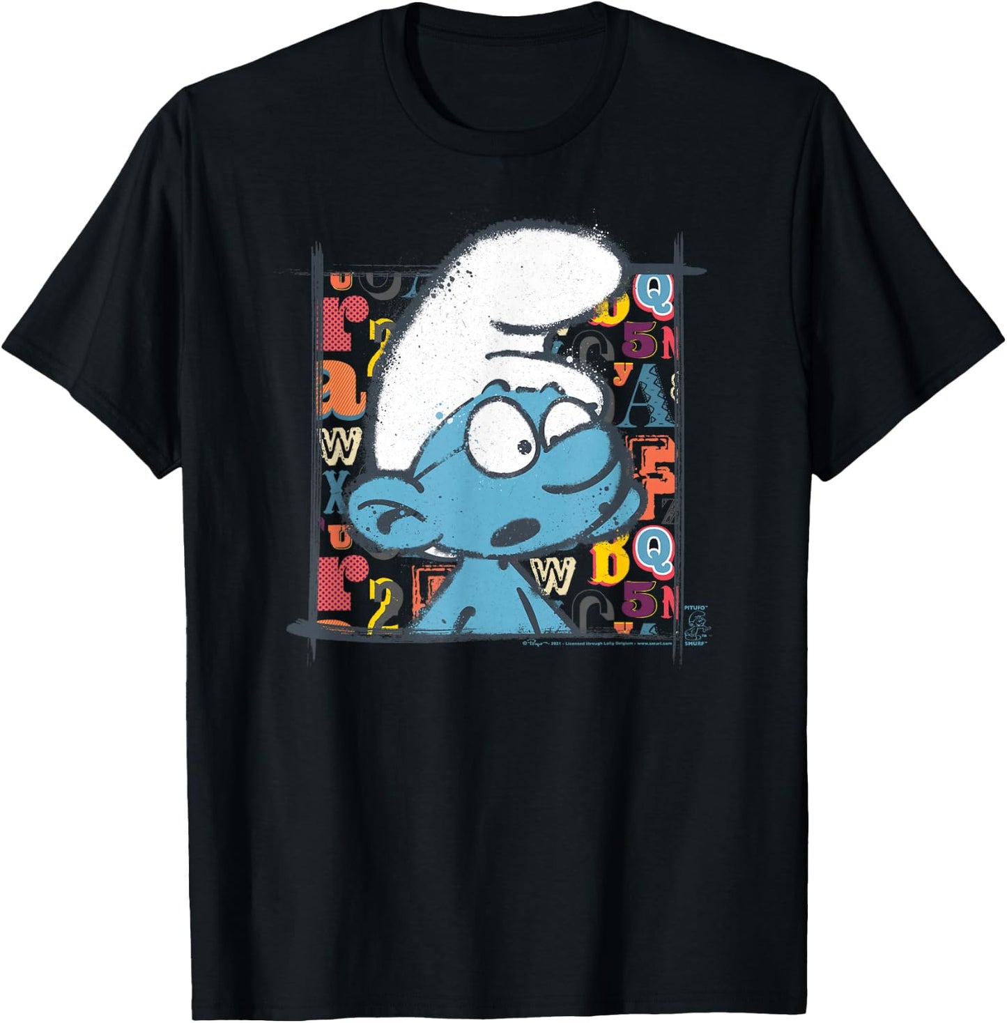 The Smurfs Brainy Alphabet Background T-Shirt - T-Shirt | Black