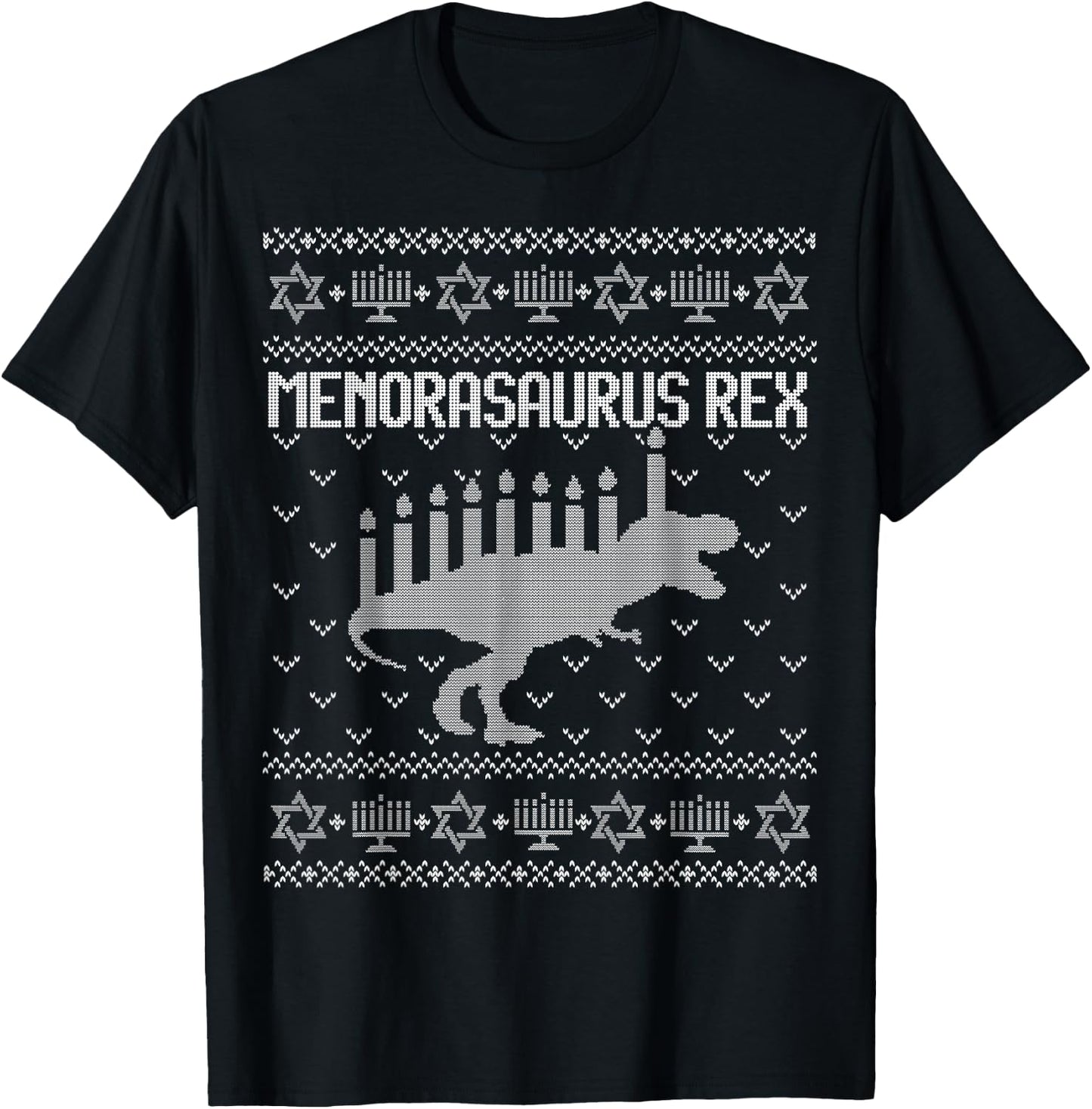 Funny Ugly Hanukkah Sweater Shirt Dinosaur Trex Menorasaurus T-Shirt - T-Shirt | Black