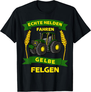 Bauer Landwirt Echte Helden Fahren Gelbe Felgen Traktor T-Shirt - T-Shirt | Black
