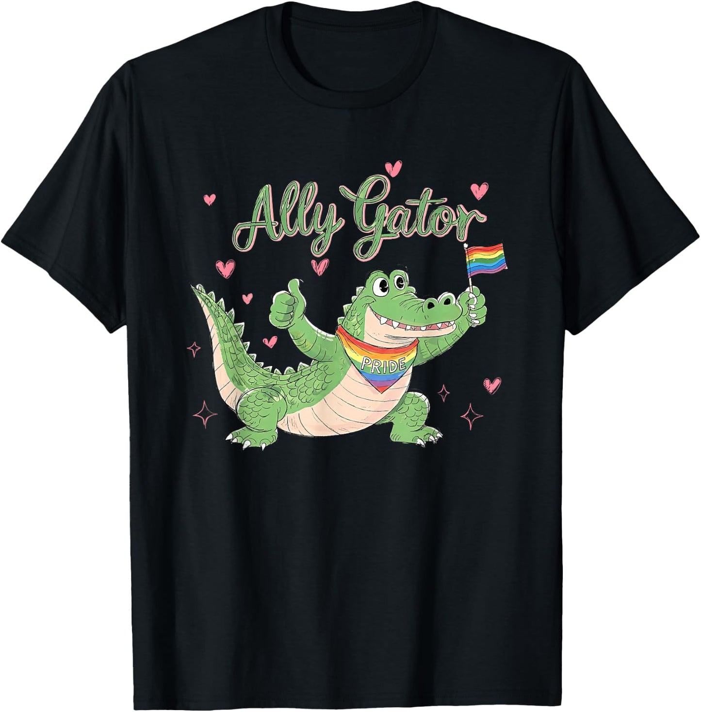 Proud Ally Gator Pride Month LGBTQ Alligator Rainbow Flag T-Shirt - T-Shirt | Black
