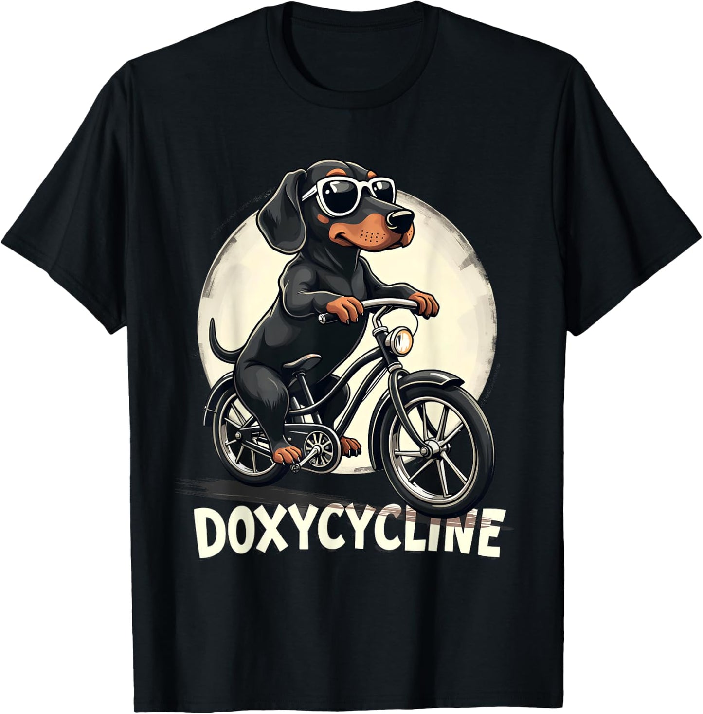 Doxycycline Pharmacy Funny Dachshund On Bicycle Pharmacist T-Shirt - T-Shirt | Black