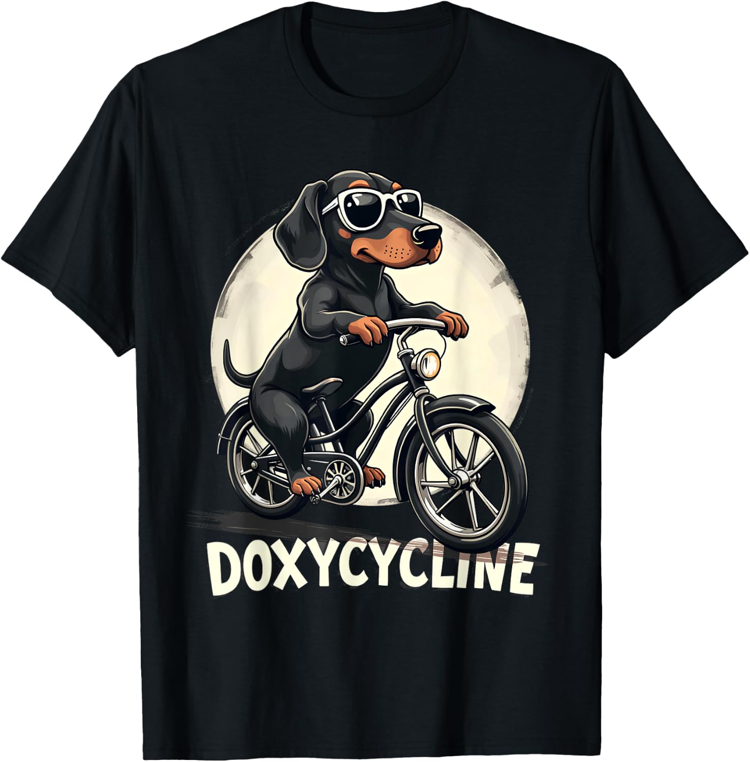 Doxycycline Pharmacy Funny Dachshund On Bicycle Pharmacist T-Shirt - T-Shirt | Black