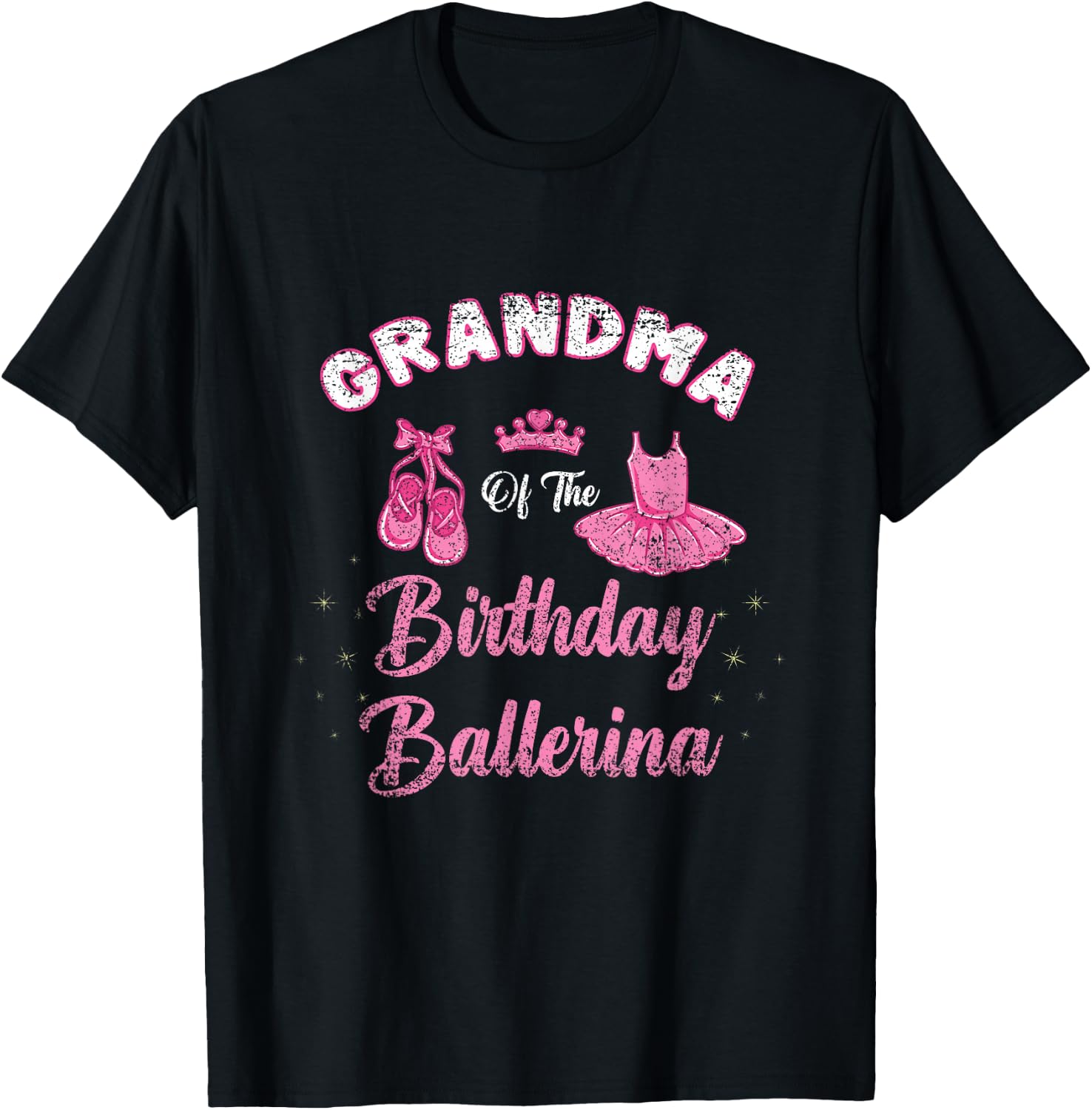 Grandma Of The Birthday Ballerina Vintage T-Shirt - T-Shirt | Black