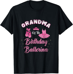 Grandma Of The Birthday Ballerina Vintage T-Shirt - T-Shirt | Black
