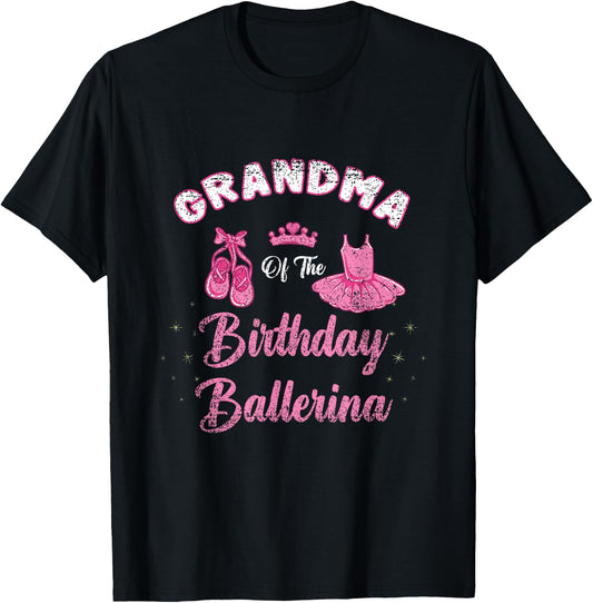 Grandma Of The Birthday Ballerina Vintage T-Shirt - T-Shirt | Black
