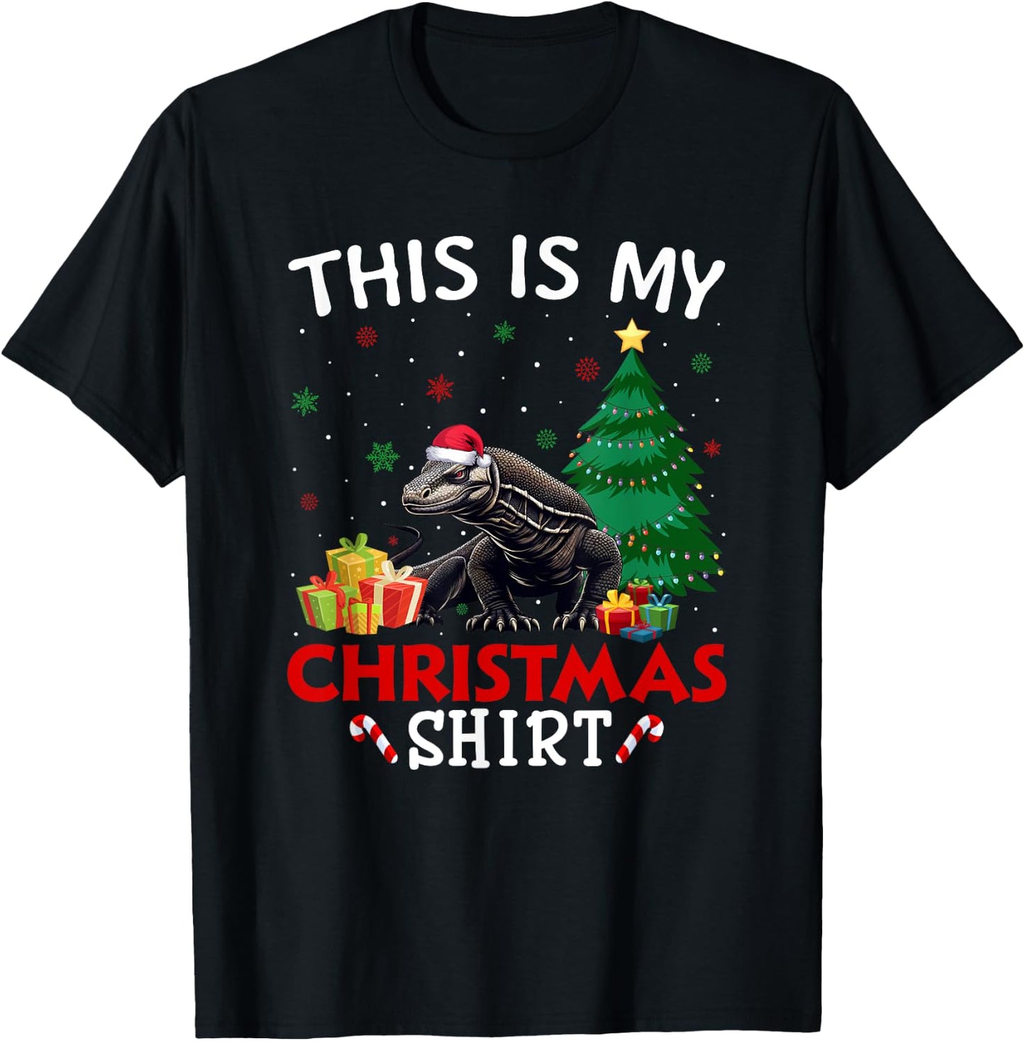 This is My Komodo Dragon Santa Hat Christmas Pajama T-Shirt - T-Shirt | Black