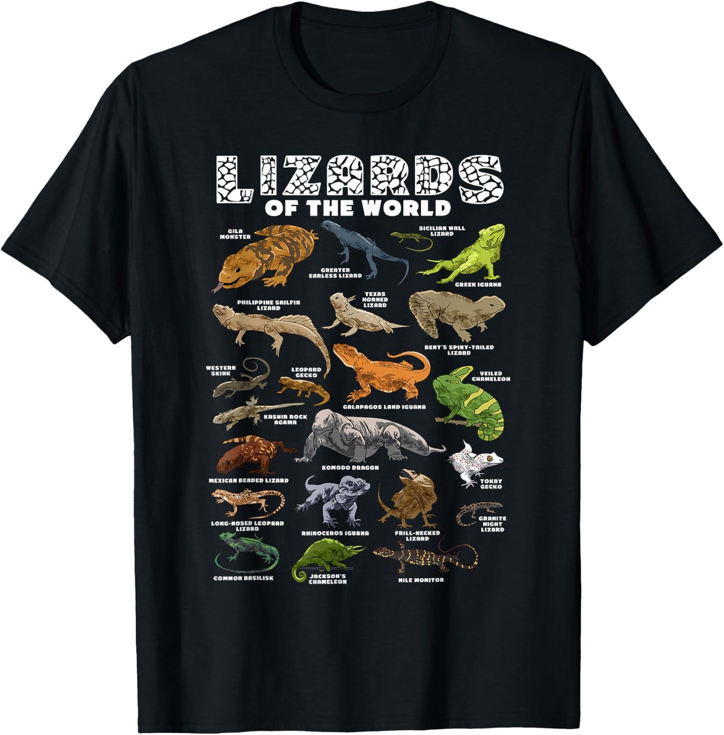 Lizard Shirt Lizards Animal of the World Reptile Herpetology T-Shirt - T-Shirt | Black