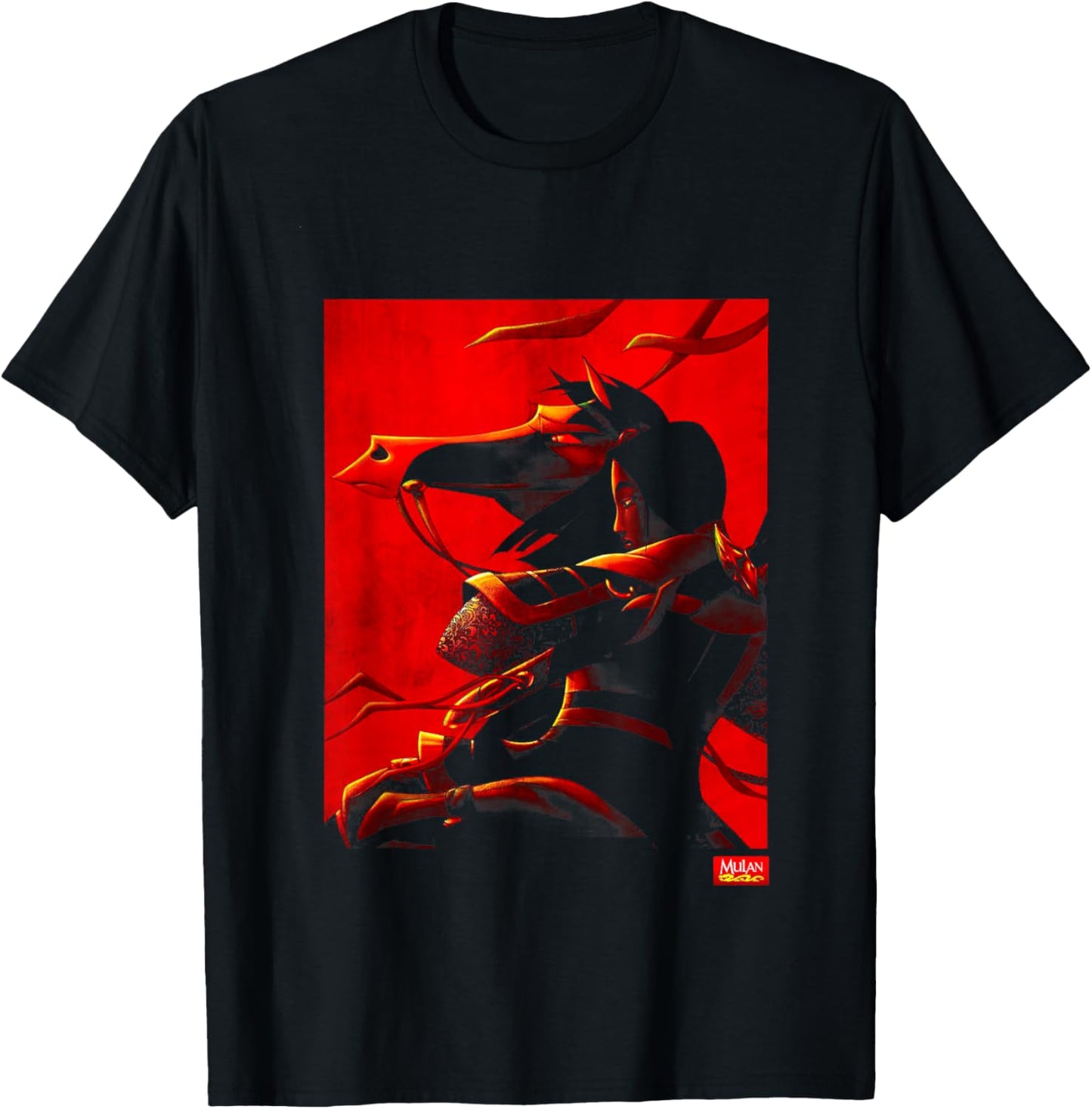Disney Mulan and Khan Red Poster Graphic T-Shirt - T-Shirt | Black