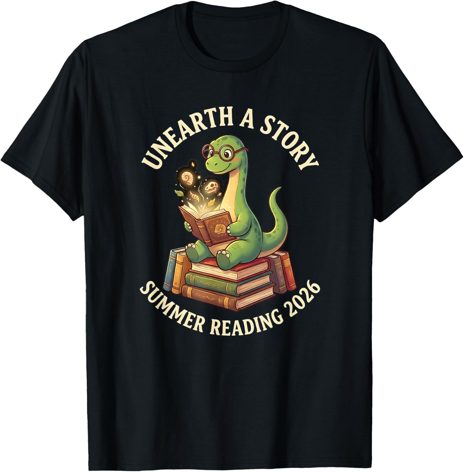 Unreath a Story Summer Library Reading 2026 Dinosaur Book T-Shirt - T-Shirt | Black