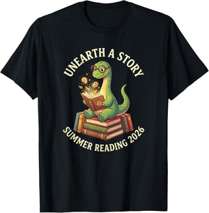 Unreath a Story Summer Library Reading 2026 Dinosaur Book T-Shirt - T-Shirt | Black