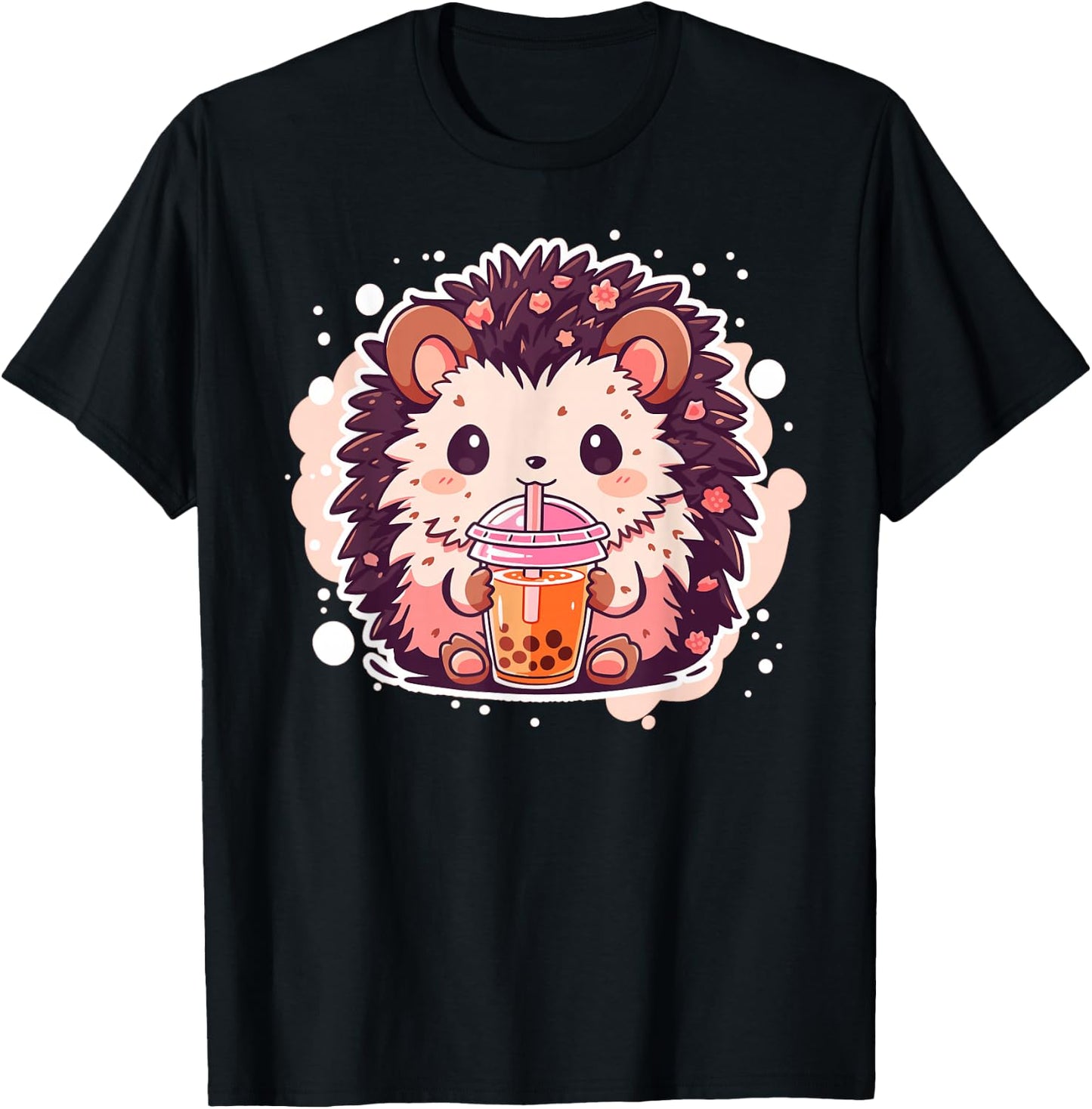 Kawaii Hedgehog drinks Bubble Tea Hedgehogs Boba T-Shirt - T-Shirt | Black