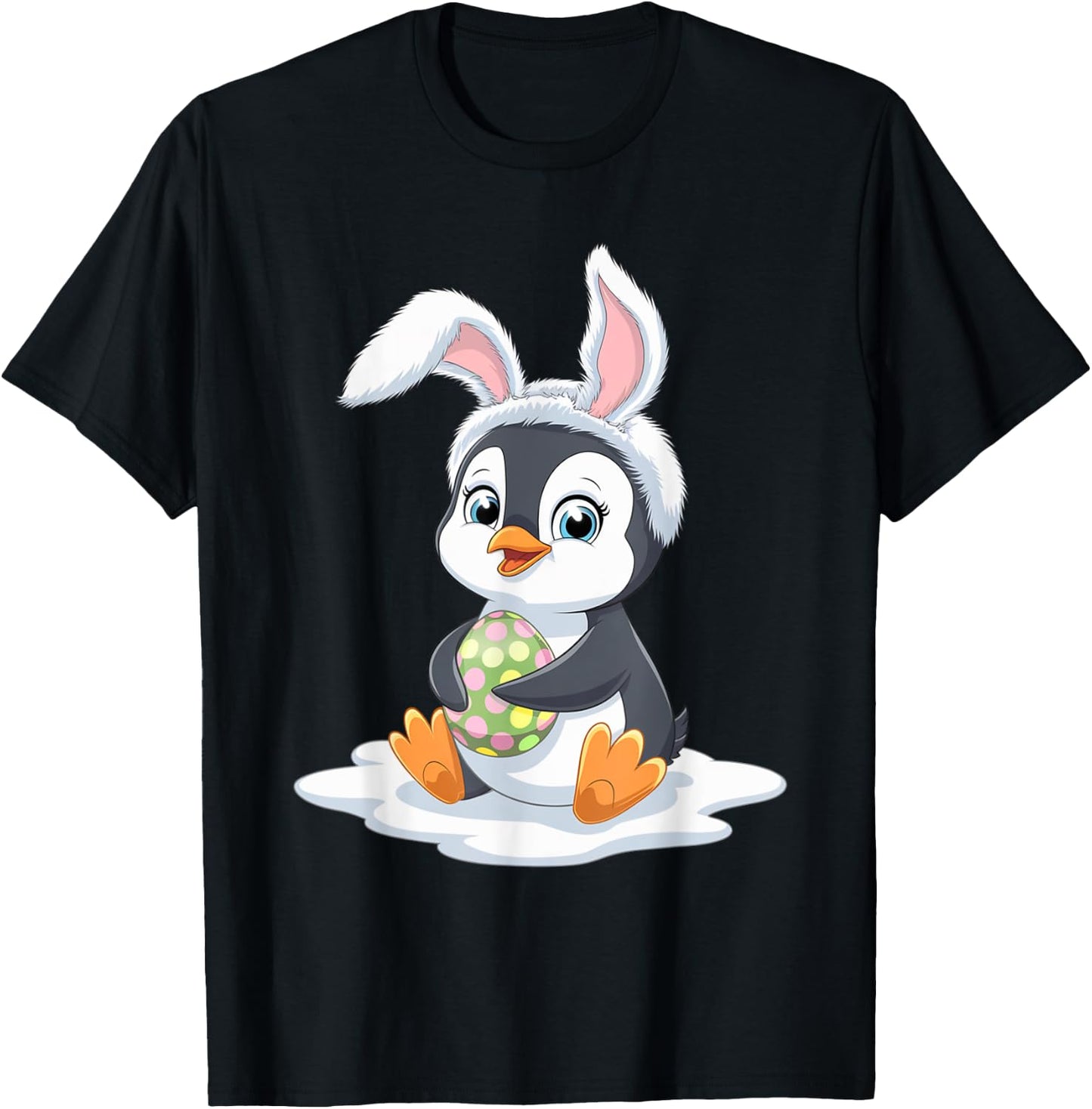 Easter Penguin Bunny's Ears Cute Holiday Design T-Shirt - T-Shirt | Black