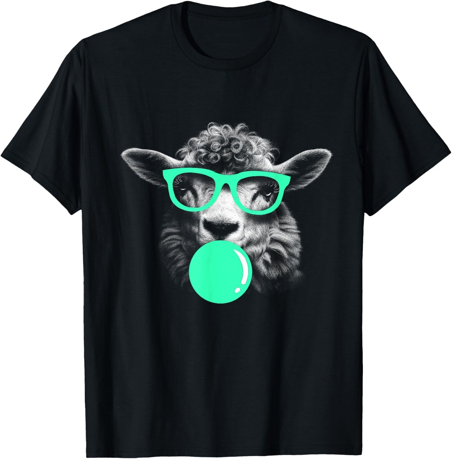 Sheep Funny Sunglasses Chewing Gum Fun cool shaggy green T-Shirt - T-Shirt | Black