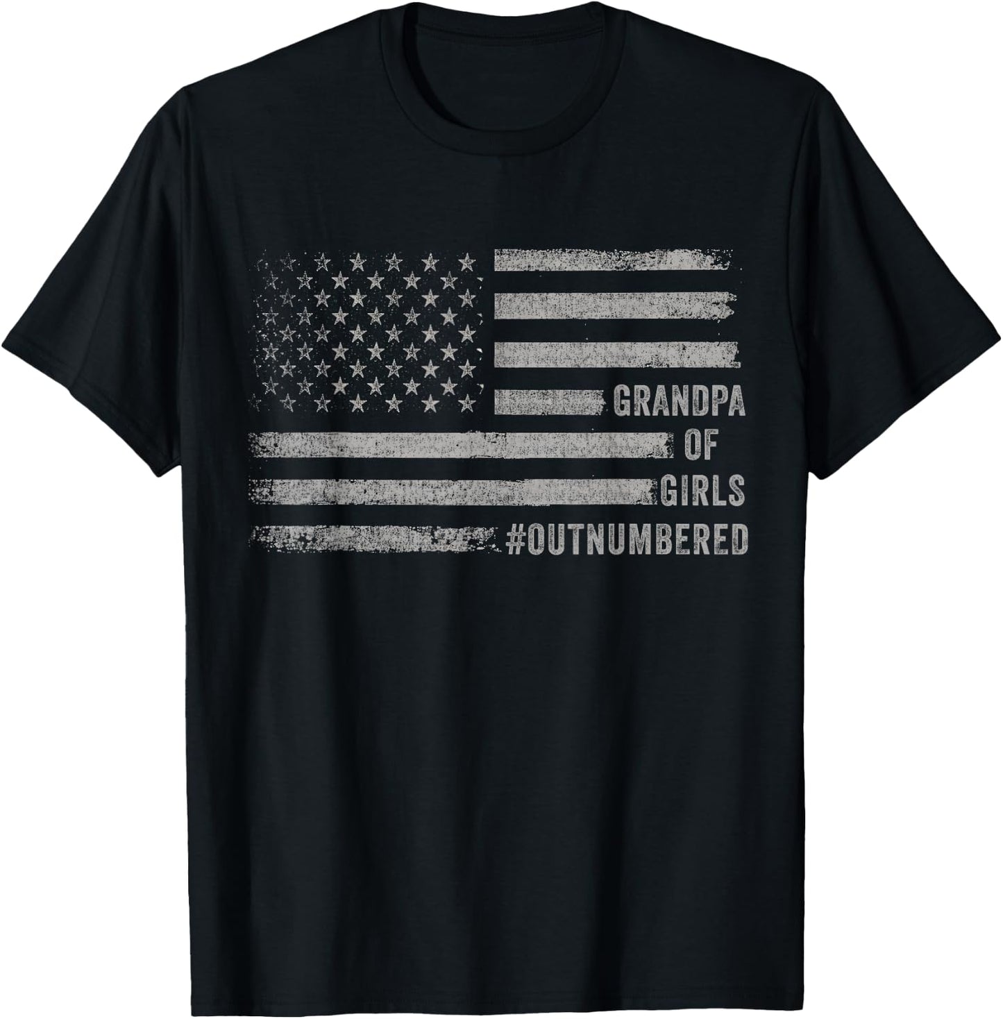 Father's Day Daddy & Grandpa of Girls Outnumbered US Flag T-Shirt - T-Shirt | Black