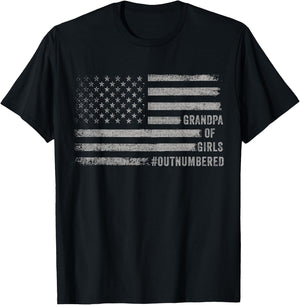 Father's Day Daddy & Grandpa of Girls Outnumbered US Flag T-Shirt - T-Shirt | Black