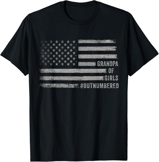 Father's Day Daddy & Grandpa of Girls Outnumbered US Flag T-Shirt - T-Shirt | Black