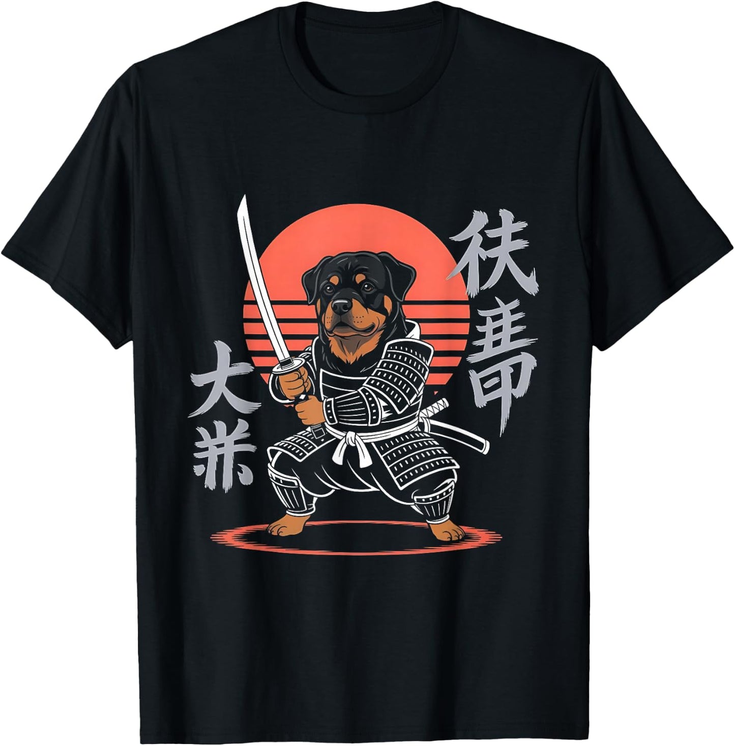 Funny Rottweiler Ninja Samurai Retro Anime Rottie Dog Lovers T-Shirt - T-Shirt | Black