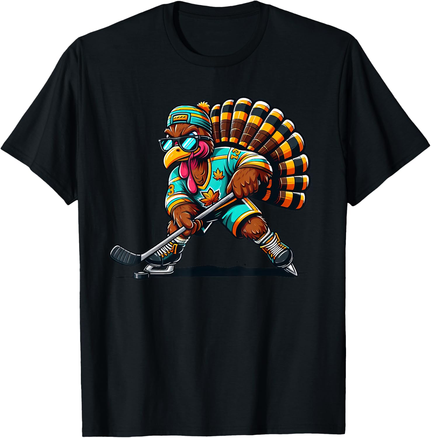 Funny Turkey Thanksgiving Hockey Kids T-Shirt - T-Shirt | Black