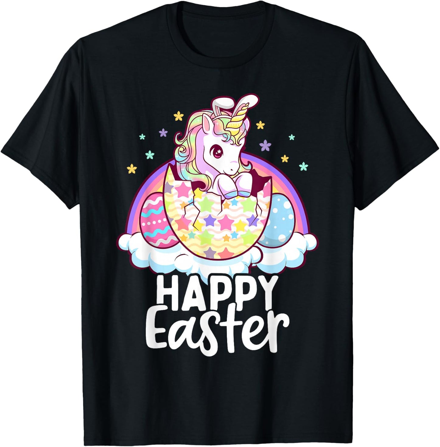 Happy Easter Unicorn Bunny Girls Kids Easter Eggs T-Shirt - T-Shirt | Black